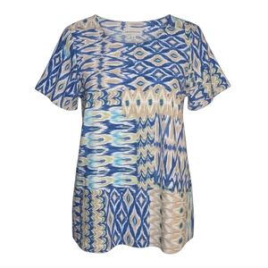 Alfred Dunner Brightside Knit Top Casual Chic Relaxed Contemporary Blue Ikat NWT